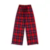 Pantalones Largos Casuales de Cuadros Sueltos para Hombre, Marca de Moda Americana, Estilo Japonés, Versátiles Elásticos Rectos de Pierna Ancha con Puños de Cordón