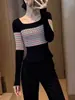 Elegante Suéter Negro de Punto, Cálido y con Estilo, Maduro y Chic, Corte Ajustado, Versión Coreana, Manga Larga, Para Mujer, Nuevo para Invierno 2025