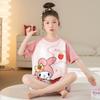 Pijamas de Verano para Niños Niños y Niñas Algodón Seda de Hielo Fino Ropa para el Hogar Grande Manga Corta Traje Madre-Hija para Padres e Hijos