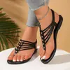 Zapatos planos de mujer de talla grande transfronterizos en stock, nuevo estilo romano, modernos y versátiles, sandalias tipo mule con puntera abierta y tira elástica en el talón