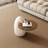 Mesa de Centro Oval Cor Creme para Sala de Estar, Tamanho Pequeno, Resistente a Arranhões de Gato, Minimalista Moderno, Luxo Leve, Mesa de Centro Pequena Modelo Novo
