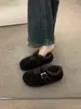 Mocassins Femininos Estilo Outono/Inverno 2025 Estilo Birkenstock com Cobertura Total em Feltro e Forro de Lã com Aumento de Altura Oculto