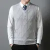 Chaleco de lana para hombre de otoño e invierno, 60% lana, cuello en V, talla grande, chaleco de punto formal tipo jersey, chaleco casual sin mangas para hombres jóvenes y de mediana edad