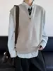 Colete de tricô casual e simples estilo executivo com decote em V, adequado para homens e mulheres, perfeito para primavera e outono, cor lisa versátil, design unissex, sem mangas