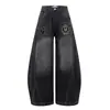 Jeans Casuales Holgados para Hombre con Bordado de Insignia Digital, Lavado Desgastado, Pierna Ancha y Longitud Extendida