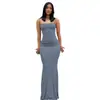 Vestido Retro Europeo y Americano para Mujer, Estilo Suave Kardashian Ajustado con Tirantes Finos Largo, Sin Mangas Color Sólido Vestido de Verano para Mujer