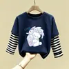 Blusa Patchwork Casual para Menina Roupas de Algodão Puro Infantil Novo Estilo Moda Tendência Manga Longa Primavera e Outono