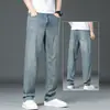 Calça jeans masculina leve de Tencel, corte reto solto, novo modelo de outono, roupas masculinas de tamanho grande, calça ultrafina elástica com toque fresco