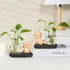 Yilu Youyou Ciervo de Cerámica Florero Hidropónico Vidrio Transparente Planta Verde Maceta Pequeña Adorno Decorativo para Escritorio de Oficina