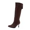 Botas de Moda para Mujer Tacones Altos Moda Versátil 2026 Botas Adelgazantes Gamuza Otoño Persona Baja Tacón Delgado Botas Largas Mujer