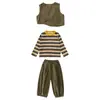 Conjunto de tres piezas de chaleco a rayas estilo coreano para niñas con temática de bosque, nuevo atuendo de moda primavera y otoño 2026 para niñas pequeñas