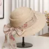 Sombrero de Paja para Mujer con Lazo de Cinta Floral Estilo Francés, Sombrilla de Viaje de Verano con Ala Ancha Estilo Vacaciones Sombrero Pequeño