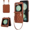 Capa de Celular Pequena Estilo Coreano Z Flip8 Estilo Chanel para Mulheres, Adequada para Samsung Flip7, Capa Protetora Transversal, Capa de Celular de Couro com Padrão Xadrez