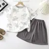 Traje de verano de manga corta para niños Conjunto de dos piezas estilo western para bebé Traje de casa para niños Soporte para una pieza de cabello