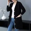 Cardigan de Tricô Largo Tamanho Grande 2026 para Mulheres, Versátil com Gola V, Bolsos, de Botão Único, Comprimento Médio, Casaco Suéter para Primavera e Outono
