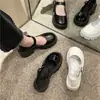 Novos Sapatos Mary Jane de Couro Preto Patentado para Mulheres, de Comércio Exterior, com Sola Grossa, Salto Bloco, Fivela Estilo Japonês, Sapatos Baixos de Uma Sola, Amazon