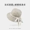 Sombrero de Sol con Lunares y Lazos para Primavera y Verano para Mujer, Sombrero de Pescador Plegable de Lino con Ala Ancha, Estilo Japonés Versátil para Primavera y Verano