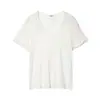 Camiseta Bie sin costuras, top de lino para mujer de manga corta, cuello en U holgado, top básico casual versátil para el verano