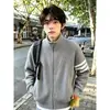 Wukong tem em estoque camisa polo masculina de algodão espacial para o verão, estilo americano, peso pesado, desconstruída, com meio zíper, corte reto, ombro real, manga curta