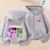 Sudadera con capucha de cremallera de moda holgada para niños y niñas, estampado de dibujos animados de K-Pop, para primavera y otoño, chaqueta sudadera casual transfronteriza