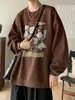 Sudadera color vino tinto de camelia, chaqueta de otoño retro americana de moda para hombre, corte holgado, peso pesado, estructurada, top de cuello redondo