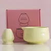 Juego de dos piezas de juego de té matcha traje de estilo japonés cuenco de cerámica para matcha color de grano de matcha natural caja de regalo caja de regalo ceremonia del té