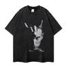 Camiseta de Manga Curta Estilo Retro Europeu e Americano Desgastado com Retrato Impresso de Cantor Rapper Gráfico de Cabeça Grande Transfronteiriça