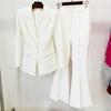 Traje de Duas Peças Estilo Celebridade Europeu e Americano 2026, Roupa Profissional da Moda Blazer de Comprimento Médio com Botão Único em Tecido + Calças Flare