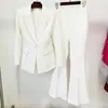 Moda de terno de negócios europeu e americano transfronteiriço 2024 um botão fivela de tecido terno longo calça flare terno dois