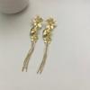 Pendientes largos con borlas largas de flor de metal con diseño de nicho, estilo dulce y moderno, de plata 925, con diseño de personalidad exagerada.