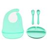 Prato de Jantar Infantil de Silicone Mais Vendido Transfronteiriço, Prato de Jantar Redondo, Conjunto de 4 Peças de Babadores de Silicone, Prato de Jantar para Bebê com Ventosa Resistente a Quedas