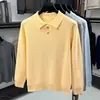 Suéter de punto grueso de invierno con cuello mandarín, con patrón de punto yuanbao, color liso casual, versátil, cálido y adecuado como capa base para hombres