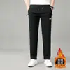Calças esportivas de outono e inverno para homens, calças casuais com forro de fleece, corte solto, versáteis, modernas, calças jogger de perna reta com zíper para homens