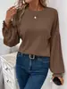 2025 Amazon Camiseta Casual de Manga Larga de Color Sólido con Canalé y Cuello Redondo, Nueva Moda Otoño/Invierno Europea y Americana Transfronteriza