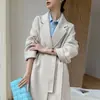 Traje de Abrigo de Lana Doble Cara Cuello de Solapa Perlas Largo por Encima de la Rodilla Holgado Ligero Maduro Lana Completa Otoño e Invierno Nuevo Abrigo con Cordones