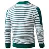 Tendencia de Moda Otoño e Invierno 2025 para Hombre Tejidos de Punto Rayados Estilo Coreano Cuello Alto Medio Tejido de Punto Delgado Camisa Base