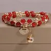 Novo Bracelete Colorido de Turmalina com Duplo Círculo para Mulheres, Estilo Ins Leve Luxo Nicho High-End Bracelete Trava da Longevidade, Presente para Melhor Amiga