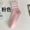 Meias de Algodão Puro para Mulheres, Meias Esportivas de Cano Médio com Duas Listras, Absorventes de Suor e Respiráveis para Badminton, Meias de Corrida, Meias Longas, Fábrica de Meias Zhuji