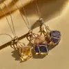 Joyería de Acero Inoxidable Sentido Avanzado Nicho Bolsillo de Malla de Cristal Natural Collar de Bambú Cadena Ajustable Tejida Bolsillo de Malla