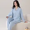 Pijama feminino super macio, algodão puro, novo estilo primavera e outono 2026, cardigã, gola lapela, manga longa, tamanho grande, roupa de casa, conjunto de desenho animado