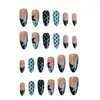 Wm-371 Uñas Postizas de Lunares Negro Estrella Almendra Azul Denim Negro Estrella Francesa 24 Piezas Puntas de Uña Usables Venta al por Mayor