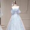 Elegante Vestido de Noche para Mujer, Estilo Azul de Alta Gama Hombros Descubiertos, Adecuado para Uso Diario, Anfitriona, Cumpleaños, Estilo Nicho Francés, Graduación