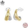 Pendientes Lisos Avale Diarios Versátiles de Color Contrastante con Doble Aro de Plata de Ley S925 Chapado en Oro Blanco Joyería Pendientes para Mujer Venta al por Mayor
