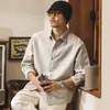 Camisa de Lino Vintage de Manga Larga Estilo Old Money para Hombre, Chaqueta de Primavera 2026 Nueva Marca Americana de Moda Camisa Casual para el Trabajo