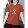 Nova Camiseta Feminina de Manga Curta, Tamanho Grande, Caimento Solto, Versátil, Emagrecedora, Rejuvenescedora, Casual, Fashion, Top com Gola Redonda para o Verão