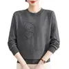 Suéter de punto de cuello redondo estilo perezoso de alta gama para mujer, suelto, estilo casual para mediana edad y ancianos, suéter de punto con estampado de manga larga, madre
