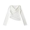 987-Camiseta de Moda para Mujer Estilo Chica Caliente Pura Pasión Manga Larga Cuello Oscilante 2025 Nuevo Estilo Europeo y Americano Top Sexy Ajustado