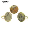WT-R513 Anillo redondo de color retro chino con piedras preciosas chapado en oro de 18 quilates Anillo para mujer de cristal rosa lapislázuli
