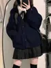Cárdigan de Punto de Color Sólido Estilo Academia Manga Larga Holgado Versátil Suéter Nuevo para Mujer Punto con Cuello en V