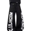 Jeans Retro Americanos Desestructurados de Pierna Curva para Hombre Diseño de Calle Pierna Ancha Sueltos Favorecedores con Caída En Stock Dropshipping